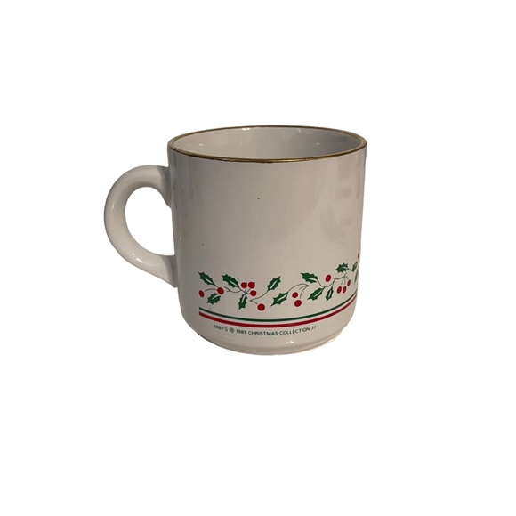 Vintage 1987 Arby's Gold Rim Christmas Holly Hot Cocoa Coffee Mugs Set of 4 - Picture 3 of 9